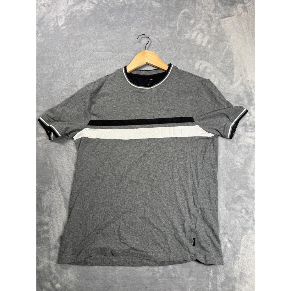 Tahari T Shirt Mens Small Heather Gray Cotton Striped Short Sleeve Crew Neck